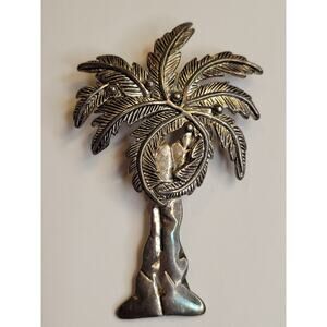 Marie Jennifer Vintage palm tree brooch Silver tone brooch pendant